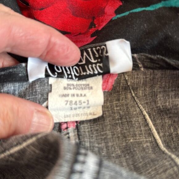 Vtg California Miss Black Red Floral  3X Maxi Dress Caftan Boho Hippie Made USA - Picture 4 of 6